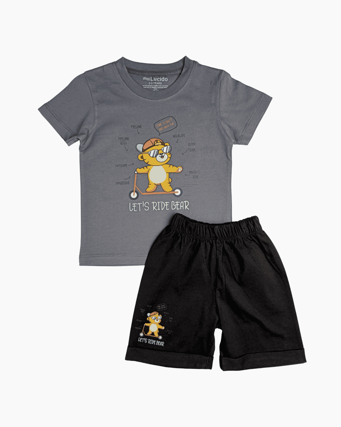 Summer Kids Short Set - Grey Cat